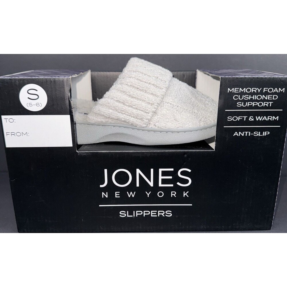 Jones New York Womens Size 5-6 Small Slippers Gray Grey Soft Memory Foam New